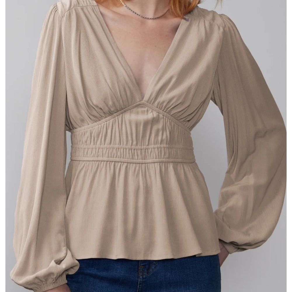 NY&C V-Neck Shirred Waist Blouse